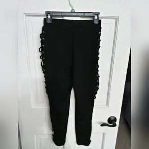 QL Goth Grunge Black  Pants Corsette Faux Laceup On Sides Size S/M Biker